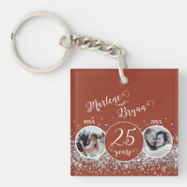 2 Foto "Toen en Nu" Silver Wedding Jubileum Sleutelhanger