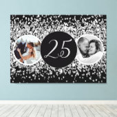 2 foto toen en nu zilveren bruiloft Jubileum Canvas Afdruk (Insitu (Houten vloer))