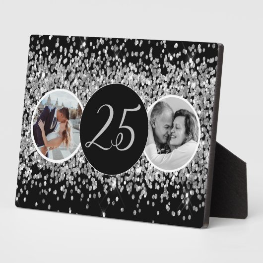 2 foto toen en nu zilveren bruiloft Jubileum Fotoplaat (Zijkant)