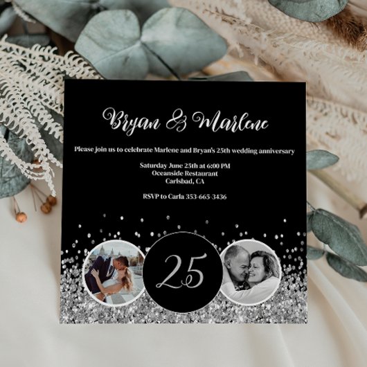 2 foto toen en nu zilveren bruiloft Jubileum Kaart