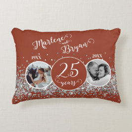 2 Foto "Toen en Nu" Zilveren Huwelijksjubileum  Accent Kussen