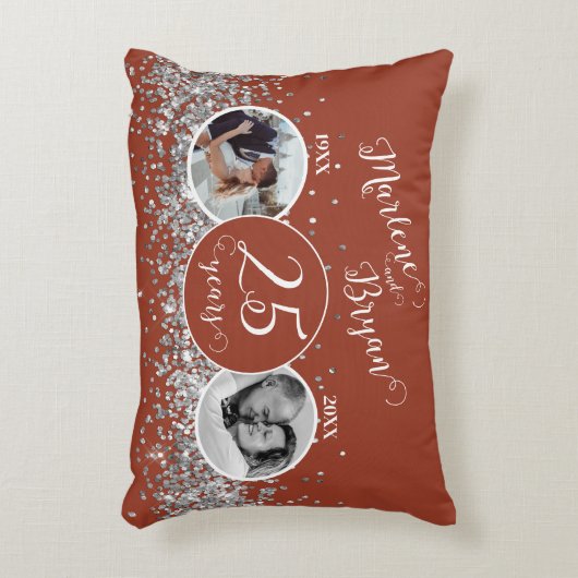 2 Foto "Toen en Nu" Zilveren Huwelijksjubileum  Accent Kussen (Voorkant(Verticaal))