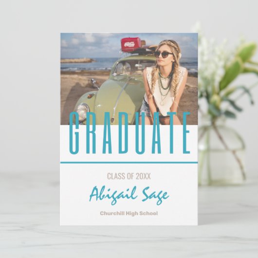 2 Foto Trendy Modern Beach Afstuderen Kaart (Staand voorkant)