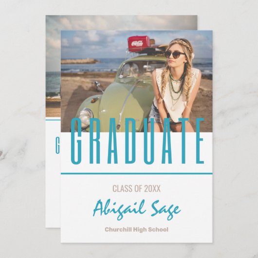 2 Foto Trendy Modern Beach Afstuderen Kaart (Voorkant / Achterkant)