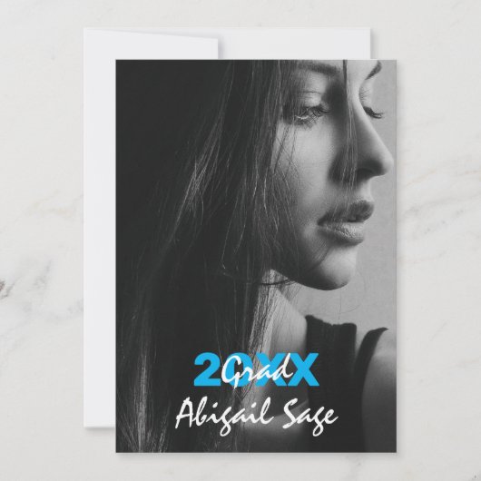 2 Foto Trendy Modern Blue and White Afstuderen Kaart (Voorkant)