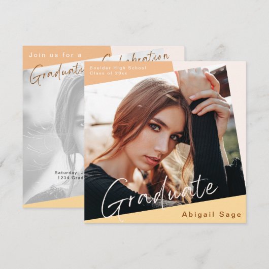 2 Foto Trendy Modern Natural Afstuderen Kaart (Voorkant / Achterkant)