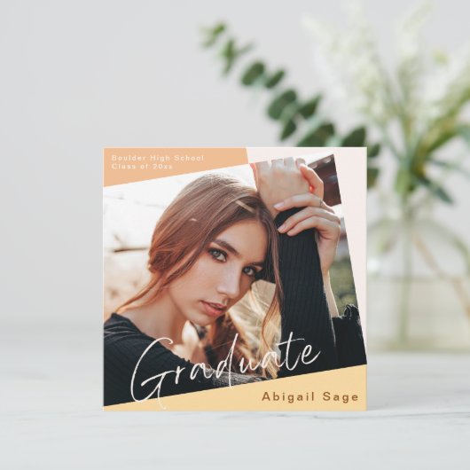 2 Foto Trendy Modern Natural Afstuderen Kaart (Staand voorkant)