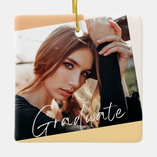 2 Foto Trendy Modern Natural Afstuderen Kerstmis Keramisch Ornament (Voorkant)