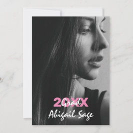 2 Foto Trendy Modern Pink and White Afstuderen Kaart