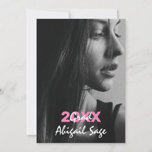 2 Foto Trendy Modern Pink and White Afstuderen Kaart (Voorkant)