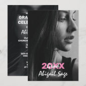 2 Foto Trendy Modern Pink and White Afstuderen Kaart (Voorkant / Achterkant)