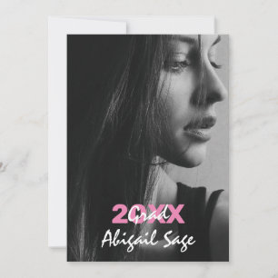 2 Foto Trendy Modern Pink and White Afstuderen Kaart