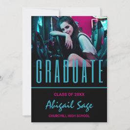 2 Foto Trendy Moderne Aqua Roze Zwarte Afstuderen Kaart