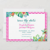 2 Foto Tropical Berry Pink Blauwgroen Floral Chevr Save The Date (Achterkant)