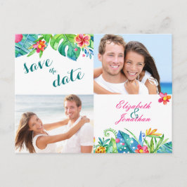 2 Foto tropisch bekerroze Blauwgroen Floral Ombre Aankondigingskaart