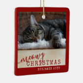 2 Foto: Two Cats Meowy Kerstmis Rustic Red Keramisch Ornament (Rechts)