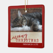 2 Foto: Two Cats Meowy Kerstmis Rustic Red Keramisch Ornament (Links)