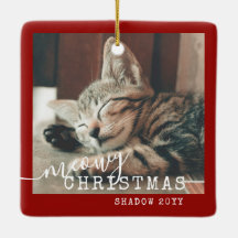 2 Foto: Two Cats Meowy Kerstmis Rustic Red