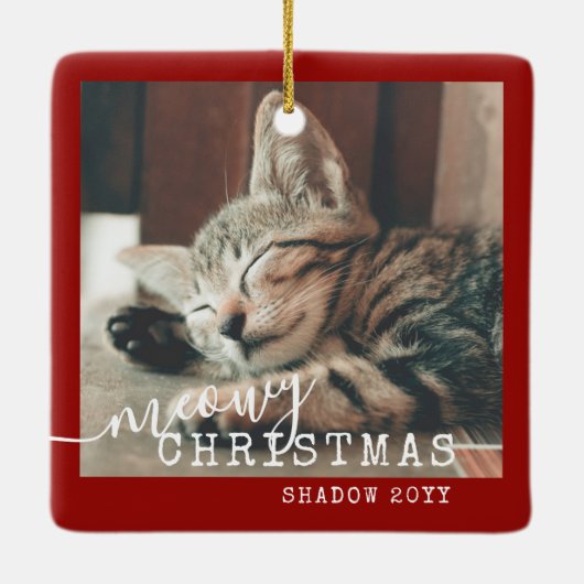 2 Foto: Two Cats Meowy Kerstmis Rustic Red Keramisch Ornament (Achterkant)