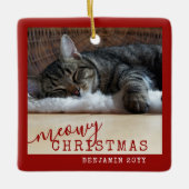 2 Foto: Two Cats Meowy Kerstmis Rustic Red Keramisch Ornament (Voorkant)