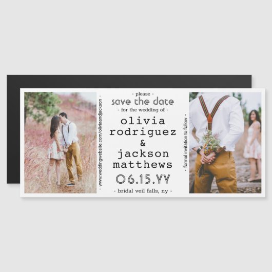 2 Foto Unieke Moderne Weddenschap Opslaan Datum Magnetische Uitnodiging (Voorkant / Achterkant)