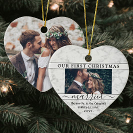 2 Foto van 1 kerstfeest met Faux Marble Heart Keramisch Ornament