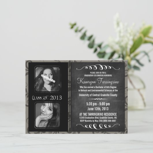 2 Foto van Chalkboard Afstuderen Grayscale Damask Kaart (Staand voorkant)