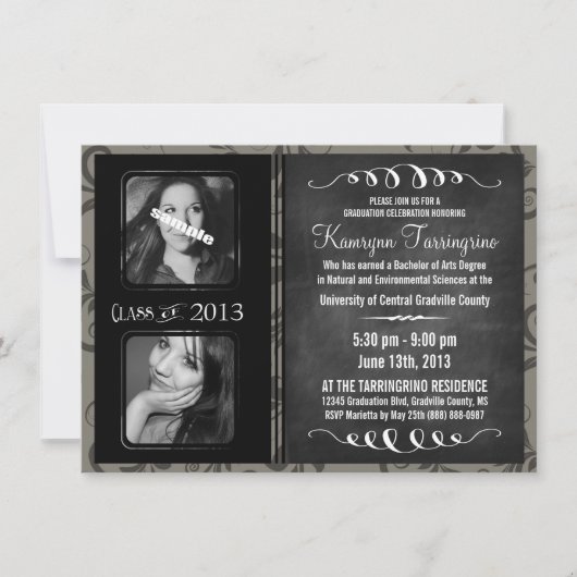 2 Foto van Chalkboard Afstuderen Grayscale Damask Kaart (Voorkant)