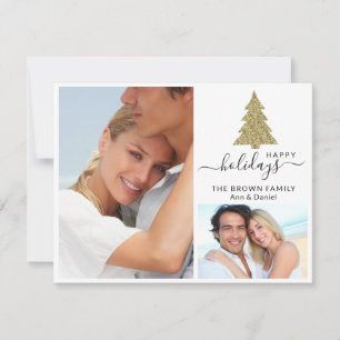 2 Foto van Collage Gold Glitter Christmas Tree Hap Feestdagenkaart