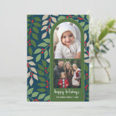 2 Foto van de moderne eucalyptustakken met kerst Feestdagenkaart (Staand voorkant)