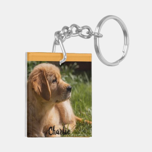 2 Foto van Dog met Personalize Name Gift Sleutelhanger (Achterkant Links)