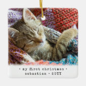 2 Foto van elke tekst Mijn eerste kerstkat | Hond  Keramisch Ornament (Voorkant)