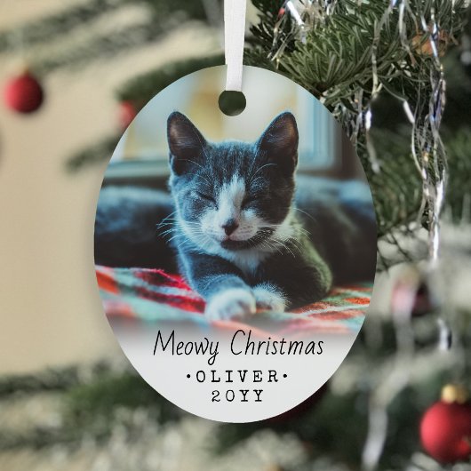 2 Foto van elke tekstmoowy kerstkat Eenvoudig scri Metalen Ornament