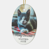 2 Foto van elke tekstmoowy kerstkat Eenvoudig wit Keramisch Ornament (Links)