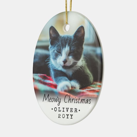 2 Foto van elke tekstmoowy kerstkat Eenvoudig wit Keramisch Ornament (Links)