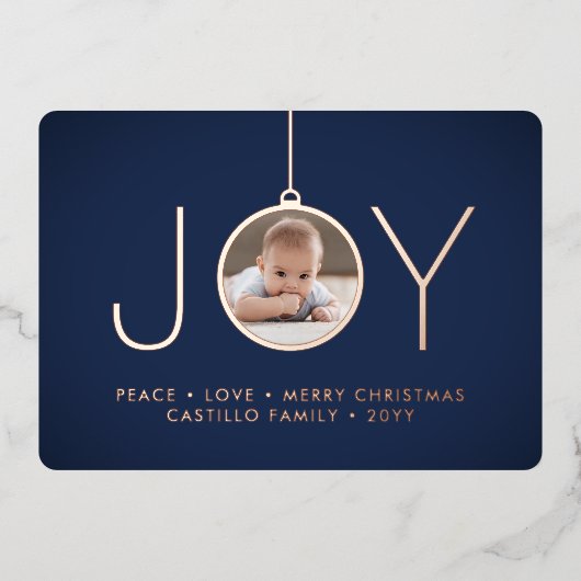 2 Foto van Navy Blue Modern Joy kerstversiering Folie Feestdagenkaart (Voorkant)