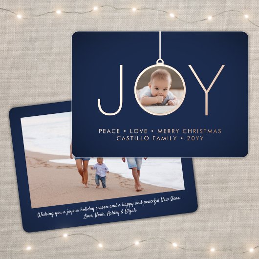 2 Foto van Navy Blue Modern Joy kerstversiering Folie Feestdagenkaart