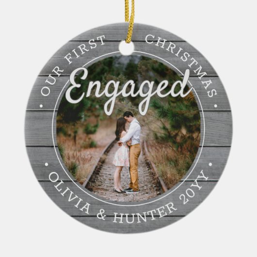 2 Foto van ons eerste kerstcadeautje Faux Grey Woo Keramisch Ornament (Voorkant)