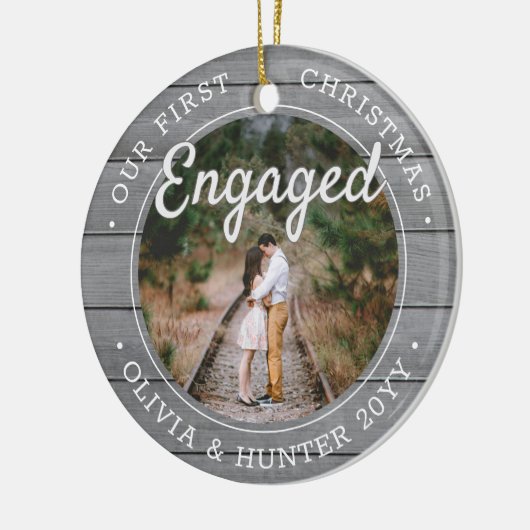 2 Foto van ons eerste kerstcadeautje Faux Grey Woo Keramisch Ornament (Links)