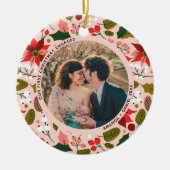 2 Foto van onze eerste kerst met roze Floral Keramisch Ornament (Voorkant)