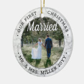 2 Foto van onze eerste kerstvrouw Faux Marble Keramisch Ornament (Links)