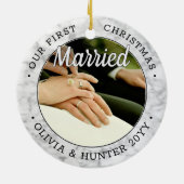 2 Foto van onze eerste kerstvrouw Faux Marble Keramisch Ornament (Achterkant)