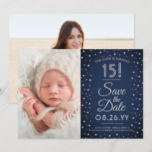 2 Foto van Quinceanera Navy Blue Confetti Sparkle Save The Date