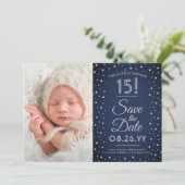 2 Foto van Quinceanera Navy Blue Confetti Sparkle Save The Date (Staand voorkant)