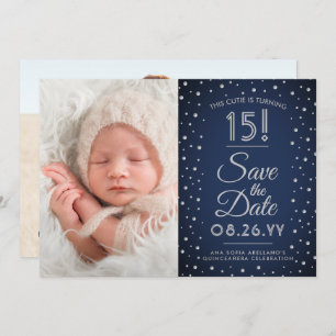 2 Foto van Quinceanera Navy Blue Confetti Sparkle Save The Date