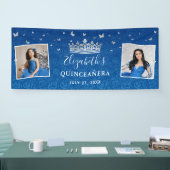 2 Foto Verjaardag Zilver en Koningsblauw Quinceane Spandoek (Beurs)