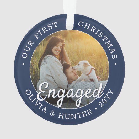2 Foto Verloving 1e Kerstmis Blauw & Wit Ornament (achterkant)