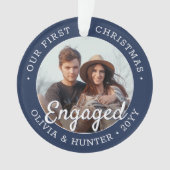 2 Foto Verloving 1e Kerstmis Blauw & Wit Ornament (voorkant)