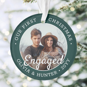 2 Foto Verloving 1st kerstgroen en wit Ornament