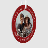 2 Foto Verloving 1st Kerstmis Elegant Red White Ornament (voorkant)